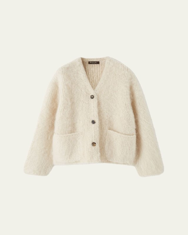 Cherry Hill Mohair-Cashmere V-Neck Cardigan